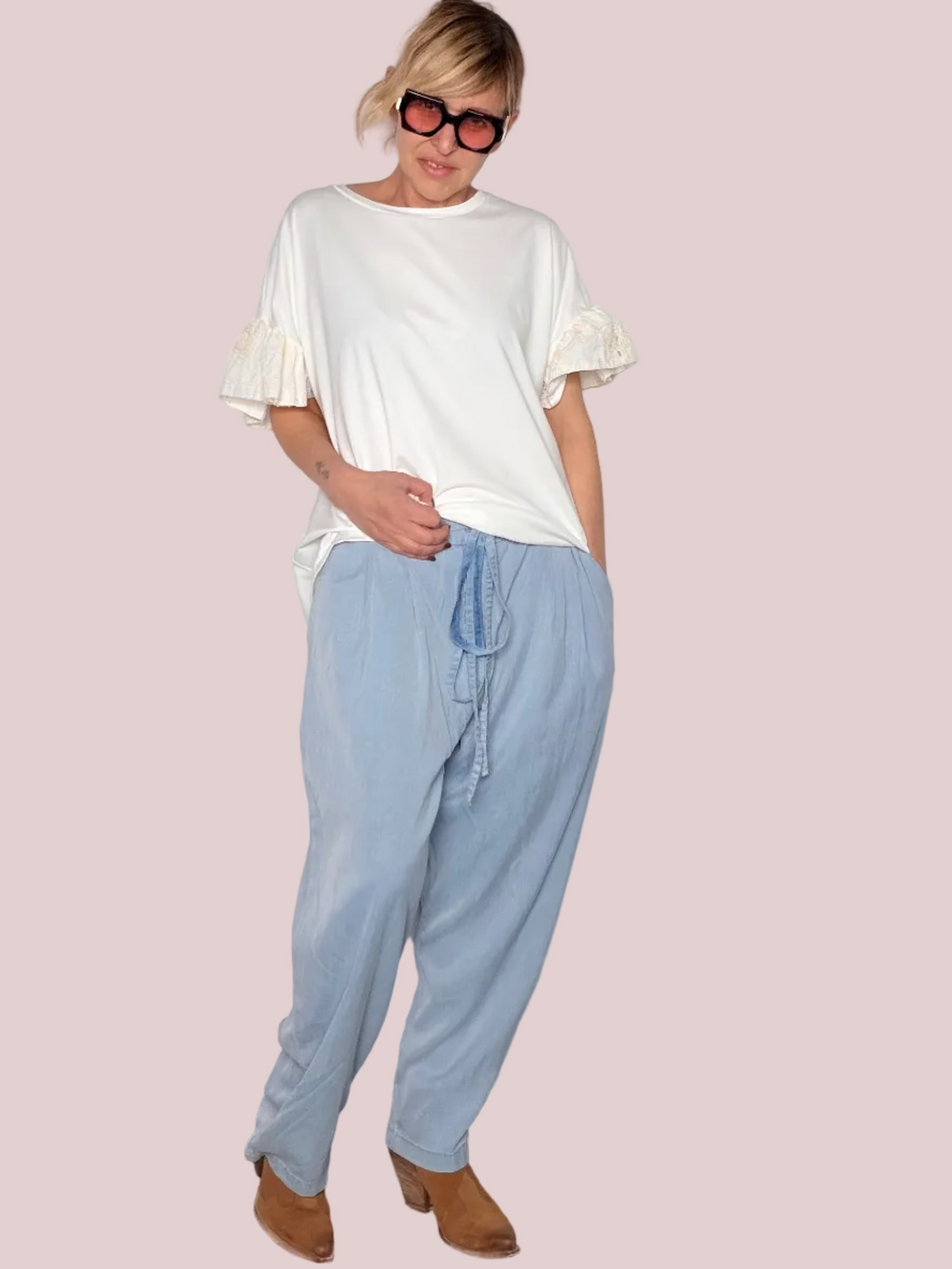 Jeans Baggy in Chambray con Laccetto