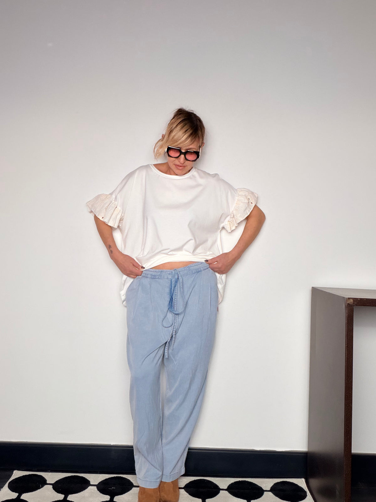 Jeans Baggy in Chambray con Laccetto