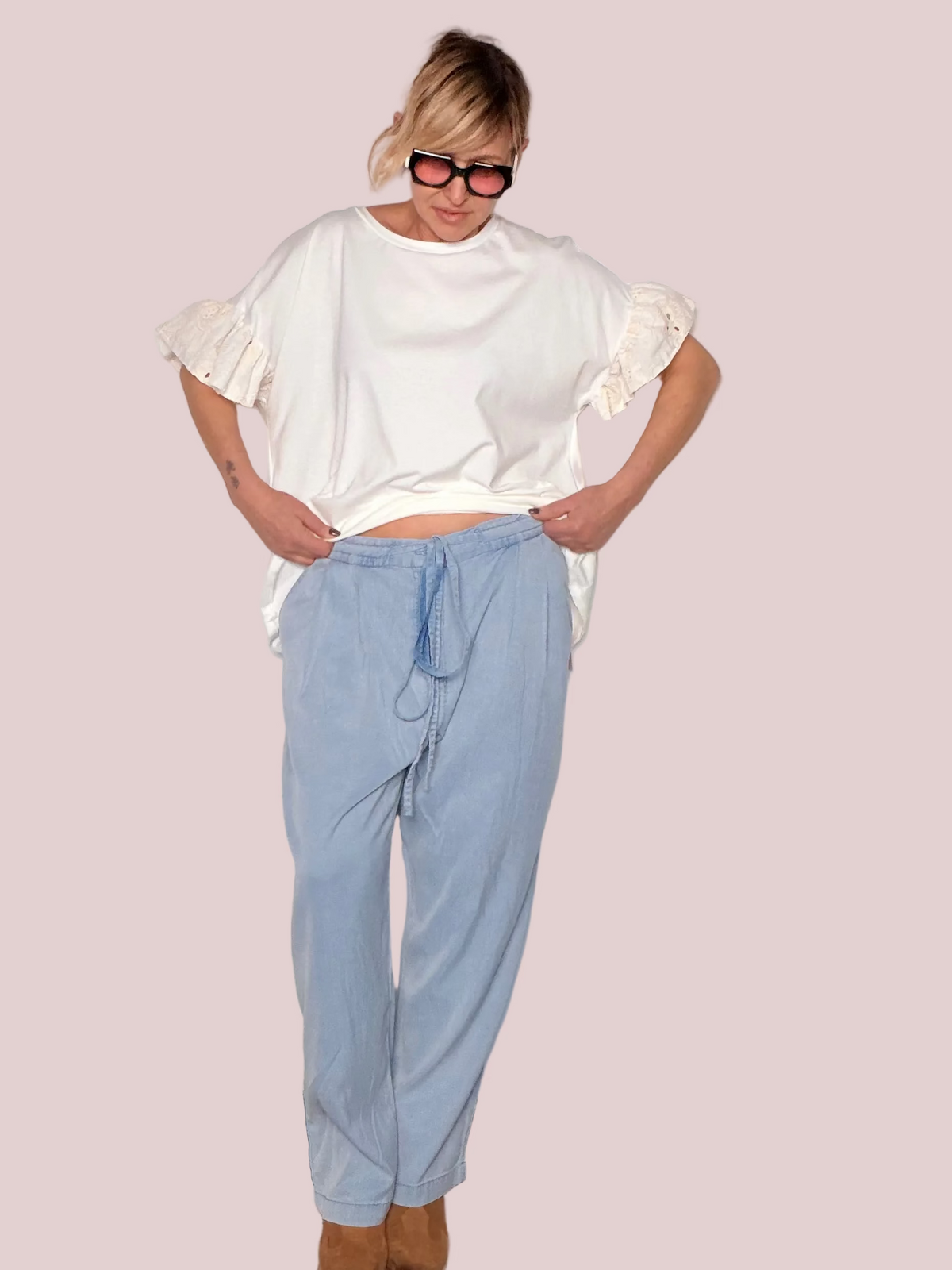 Jeans Baggy in Chambray con Laccetto