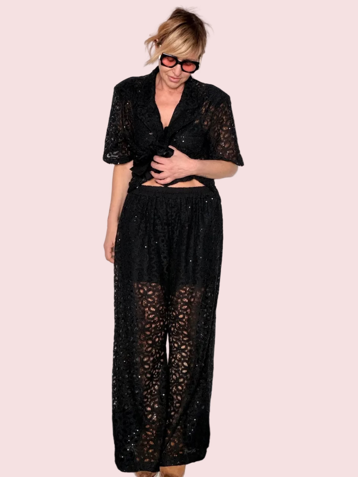 Pantalone Palazzo in Pizzo e Paillettes