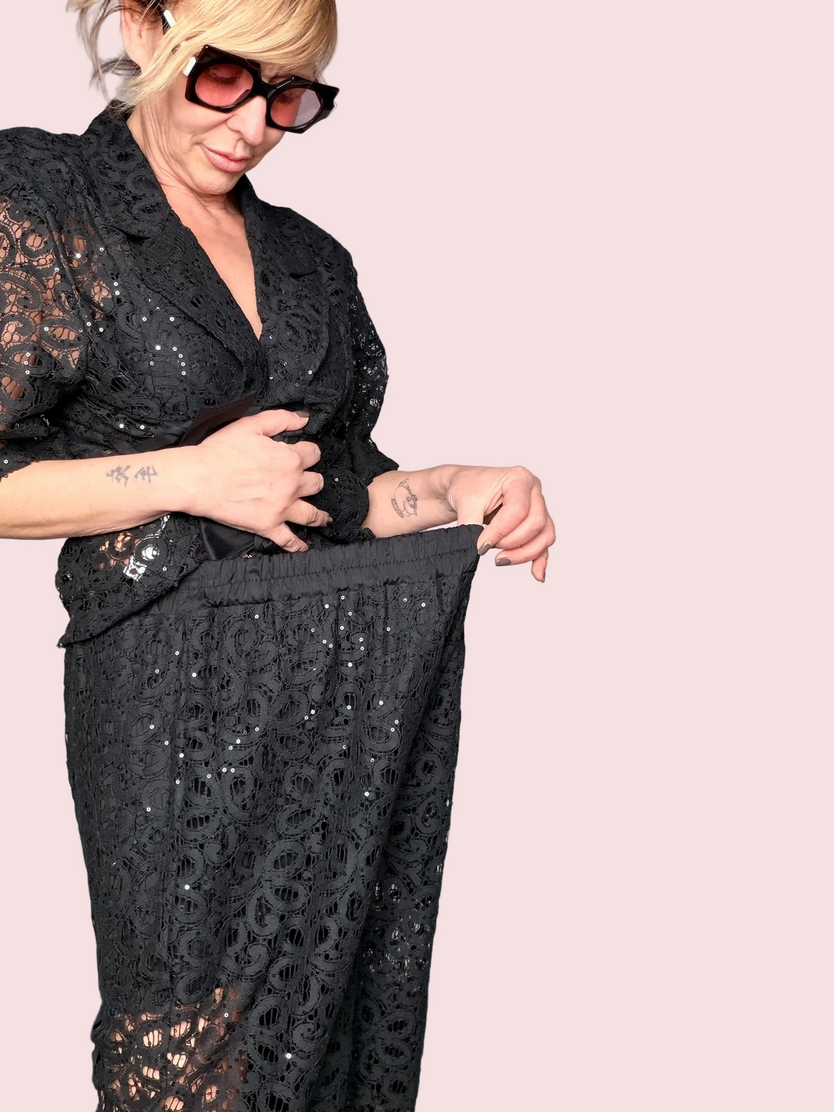 Pantalone Palazzo in Pizzo e Paillettes