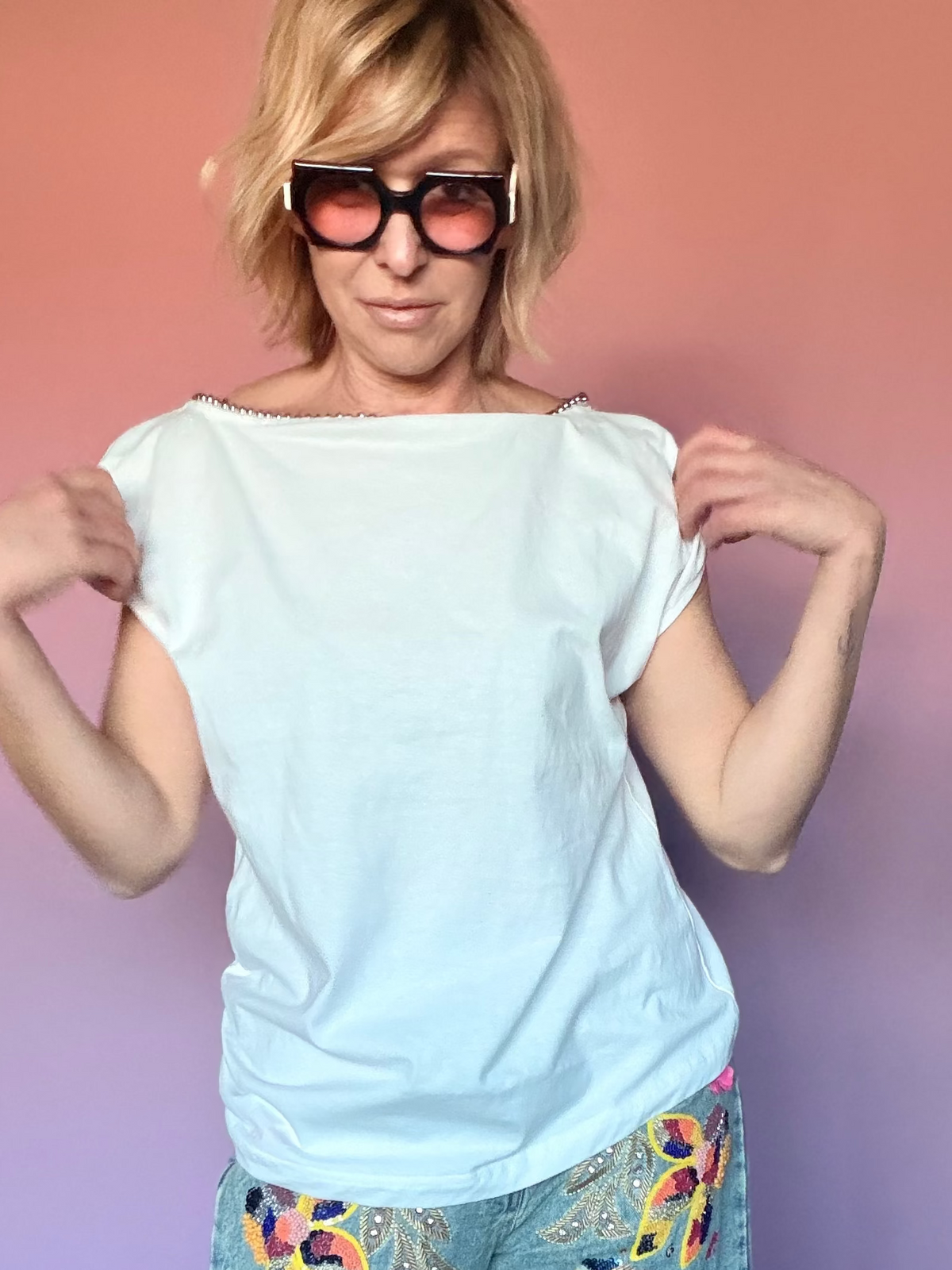 T-shirt con Bordo Perle