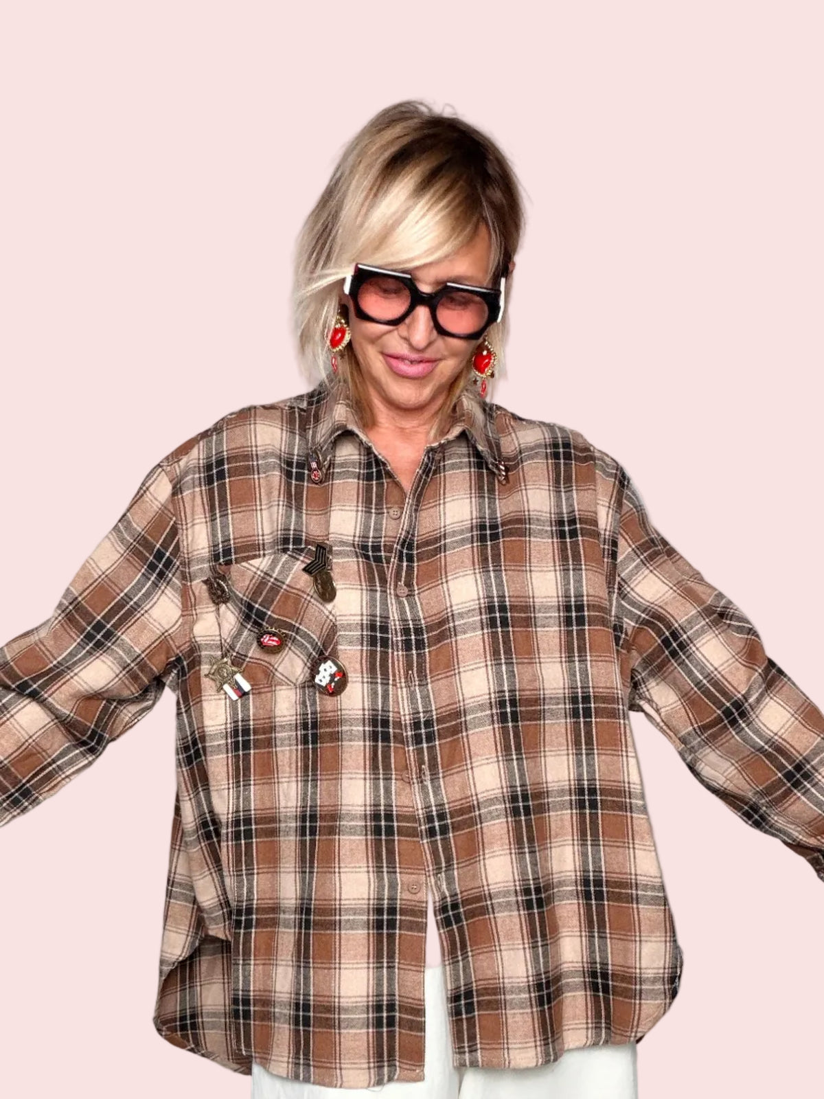 Camicia Oversize Check Tartan Spille Decorative