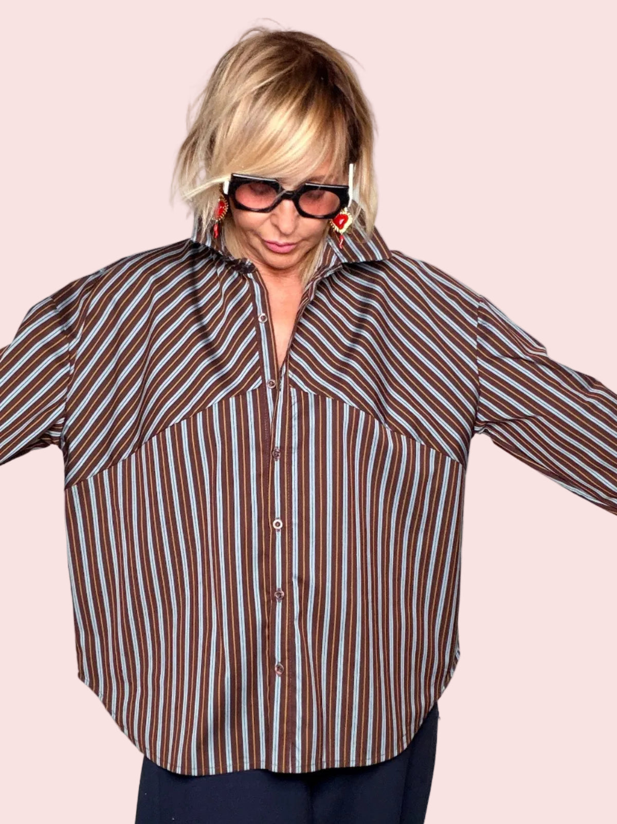 Camicia Oversize Righe Verticali Colletto Classico