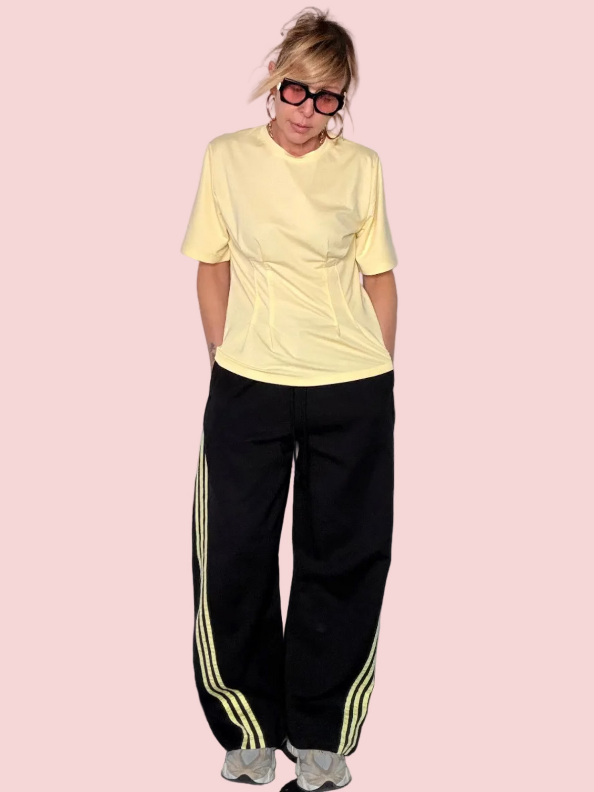 Pantalone Felpa con Bande Laterali – Nero/Bianco
