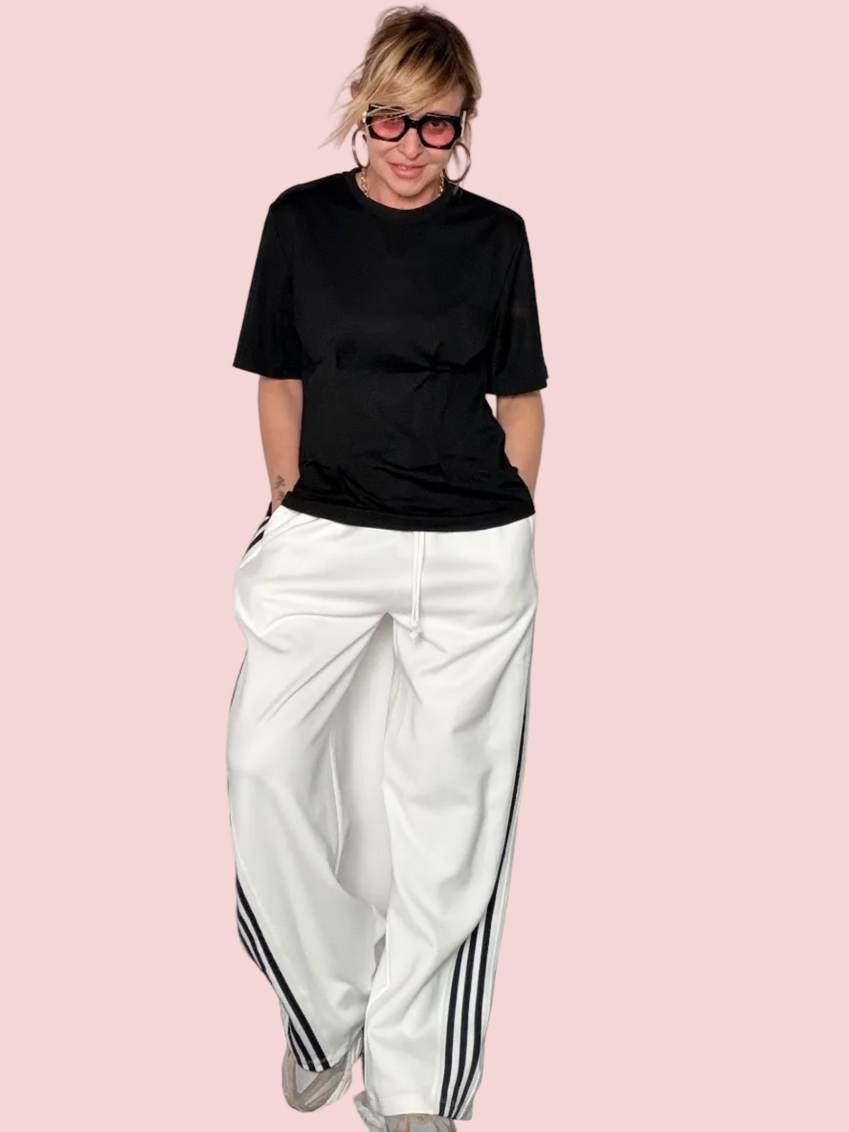 Pantalone Felpa con Bande Laterali – Nero/Bianco