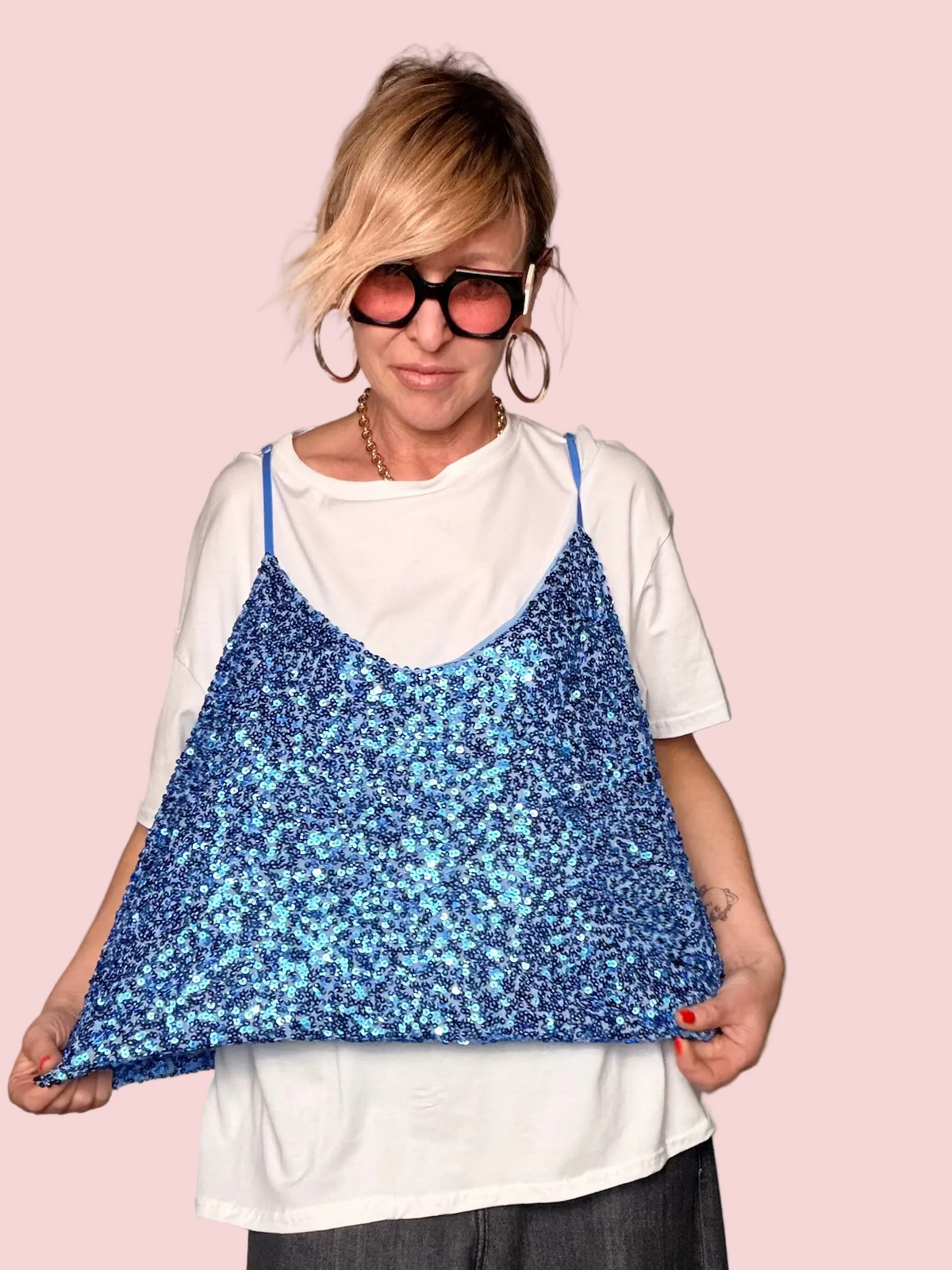 T-shirt Over con Top Pailette