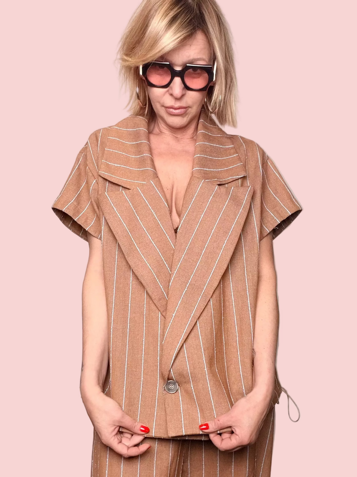 Gilet Doppiopetto Gessato con Coulisse