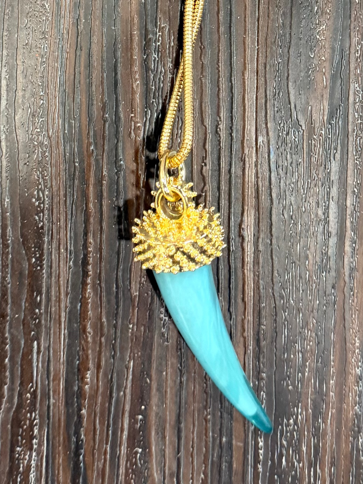 Collana Lunga Corno con Catena Snake Dorata