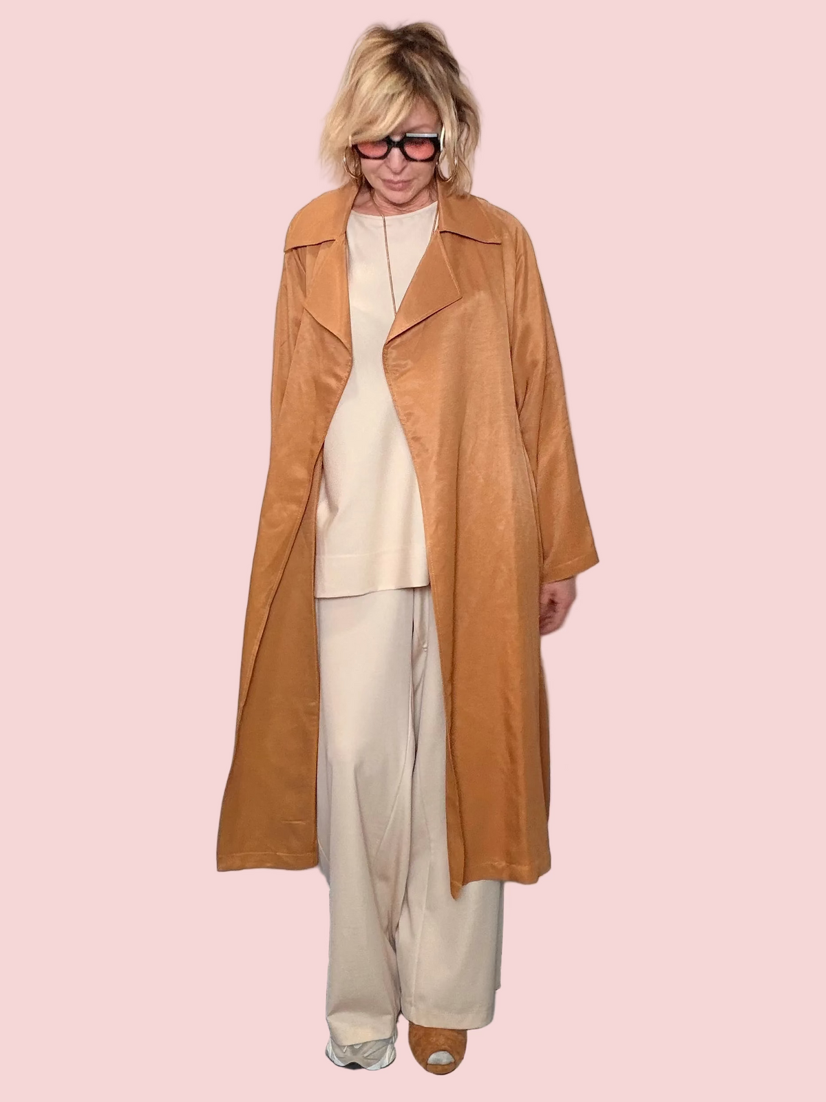 Trench Maxi in Viscosa Misto Lino