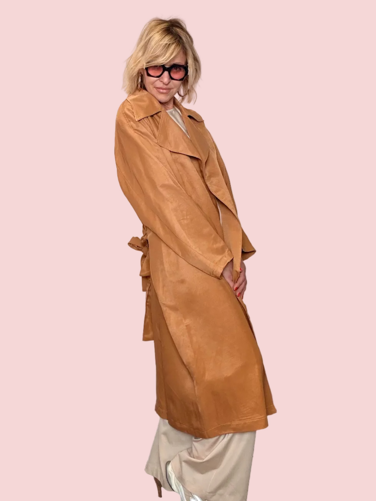 Trench Maxi in Viscosa Misto Lino