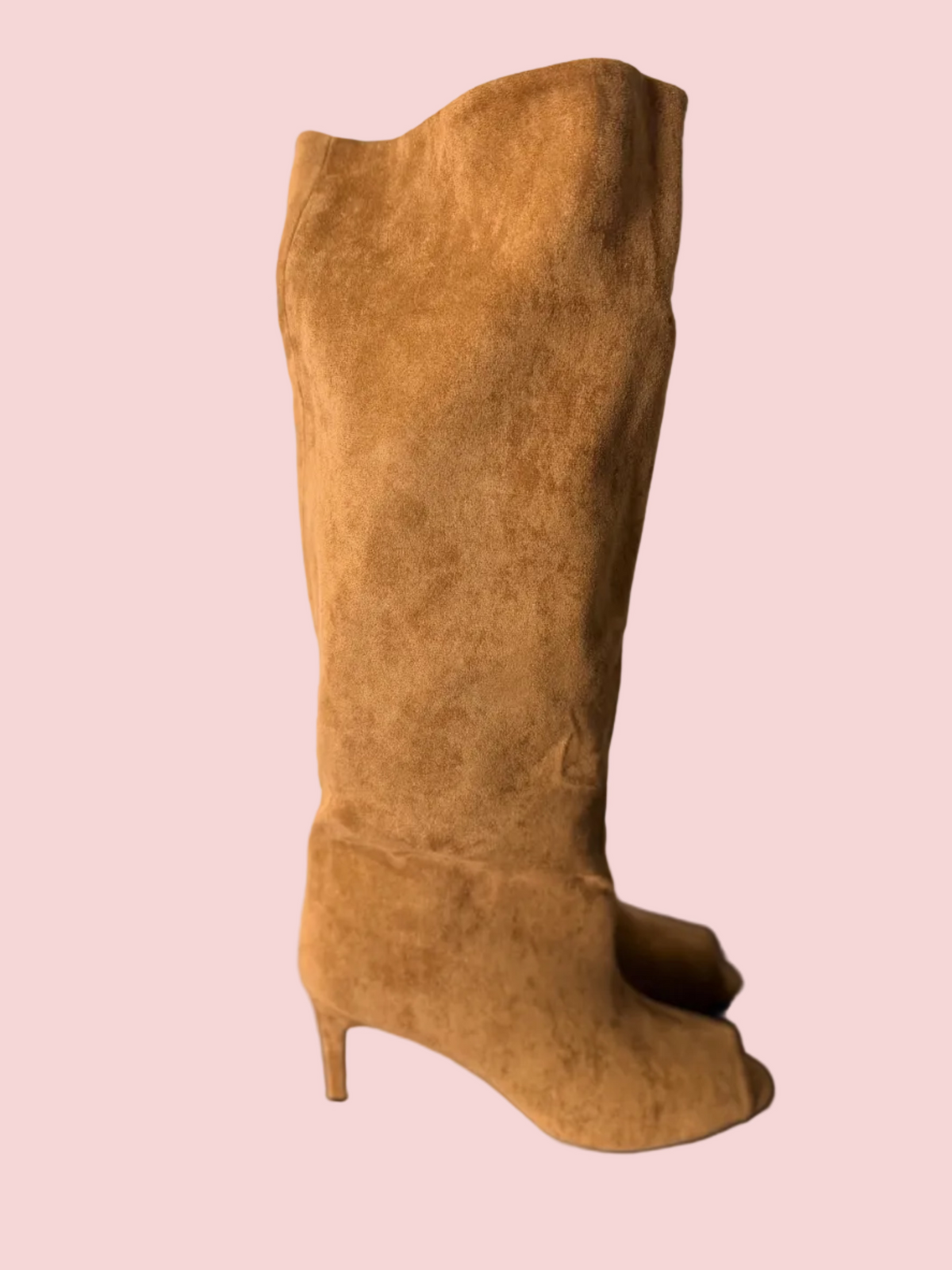 Stivale al Ginocchio Peep Toe in Ecocamoscio