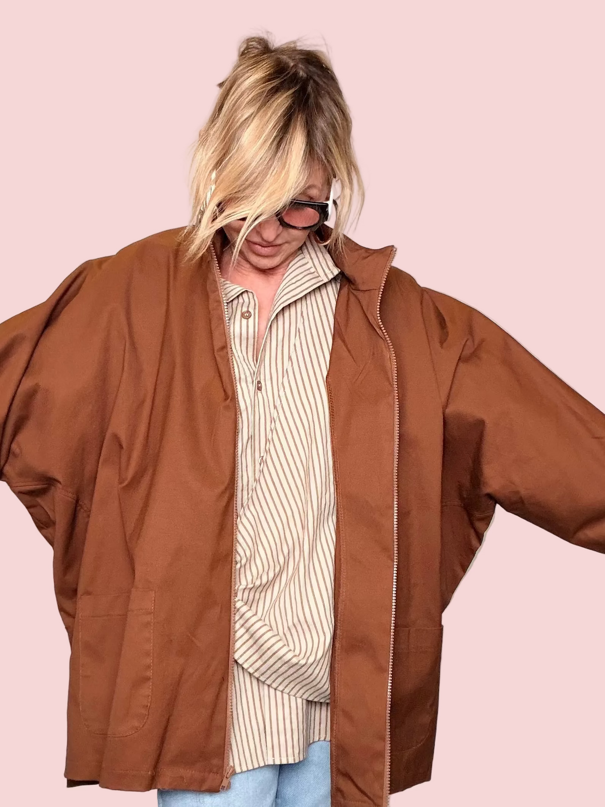 Spolverino Oversize in Cotone con Zip Dorata