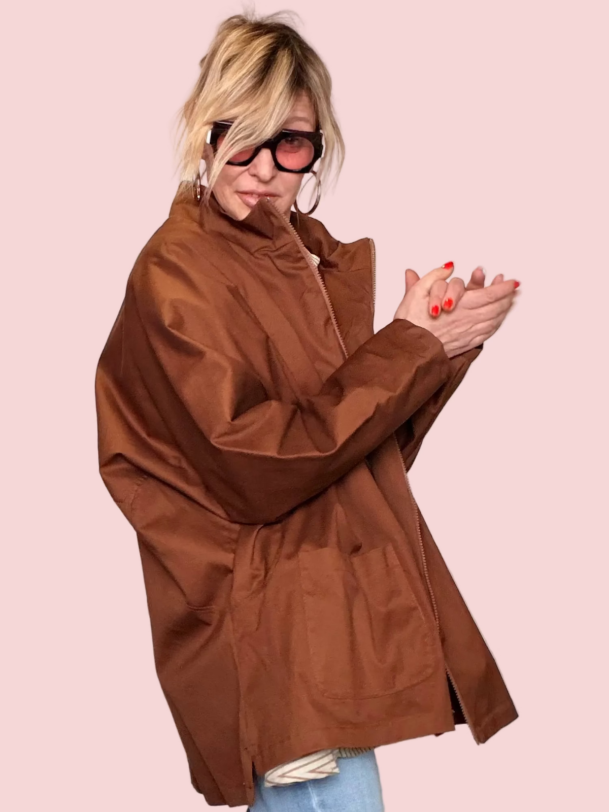 Spolverino Oversize in Cotone con Zip Dorata
