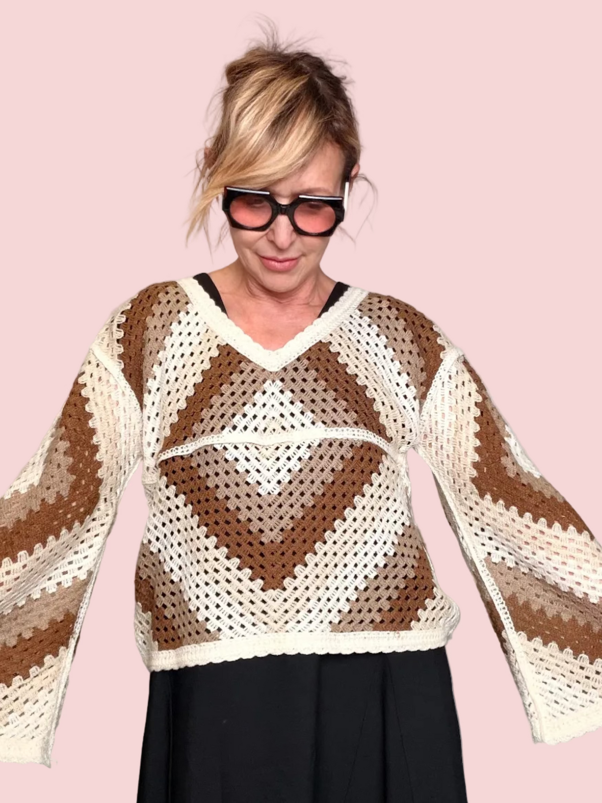 Top Crochet Granny Square — Scollo a V