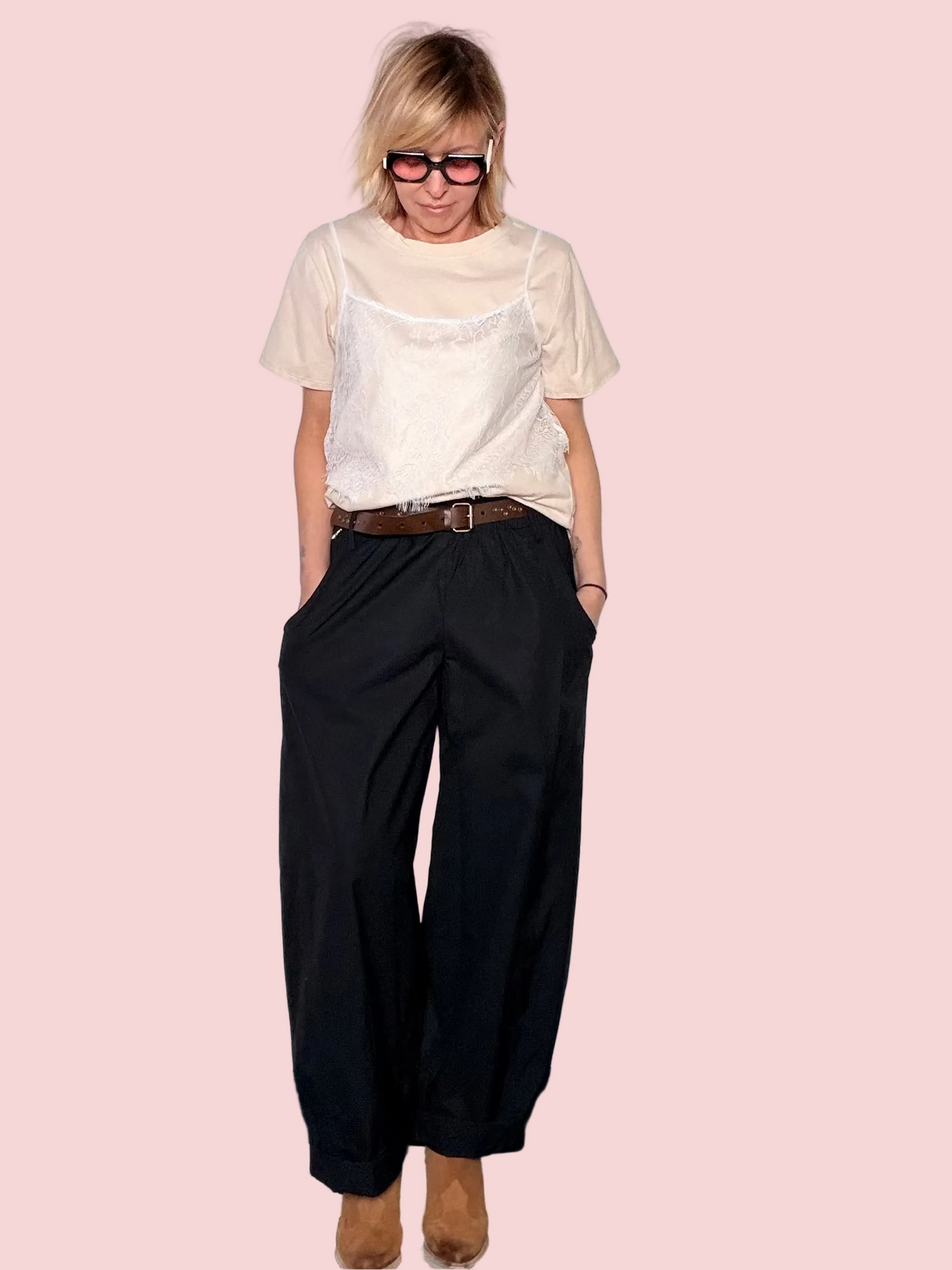 Pantalone Baggy con Pince — Verde Militare / Nero