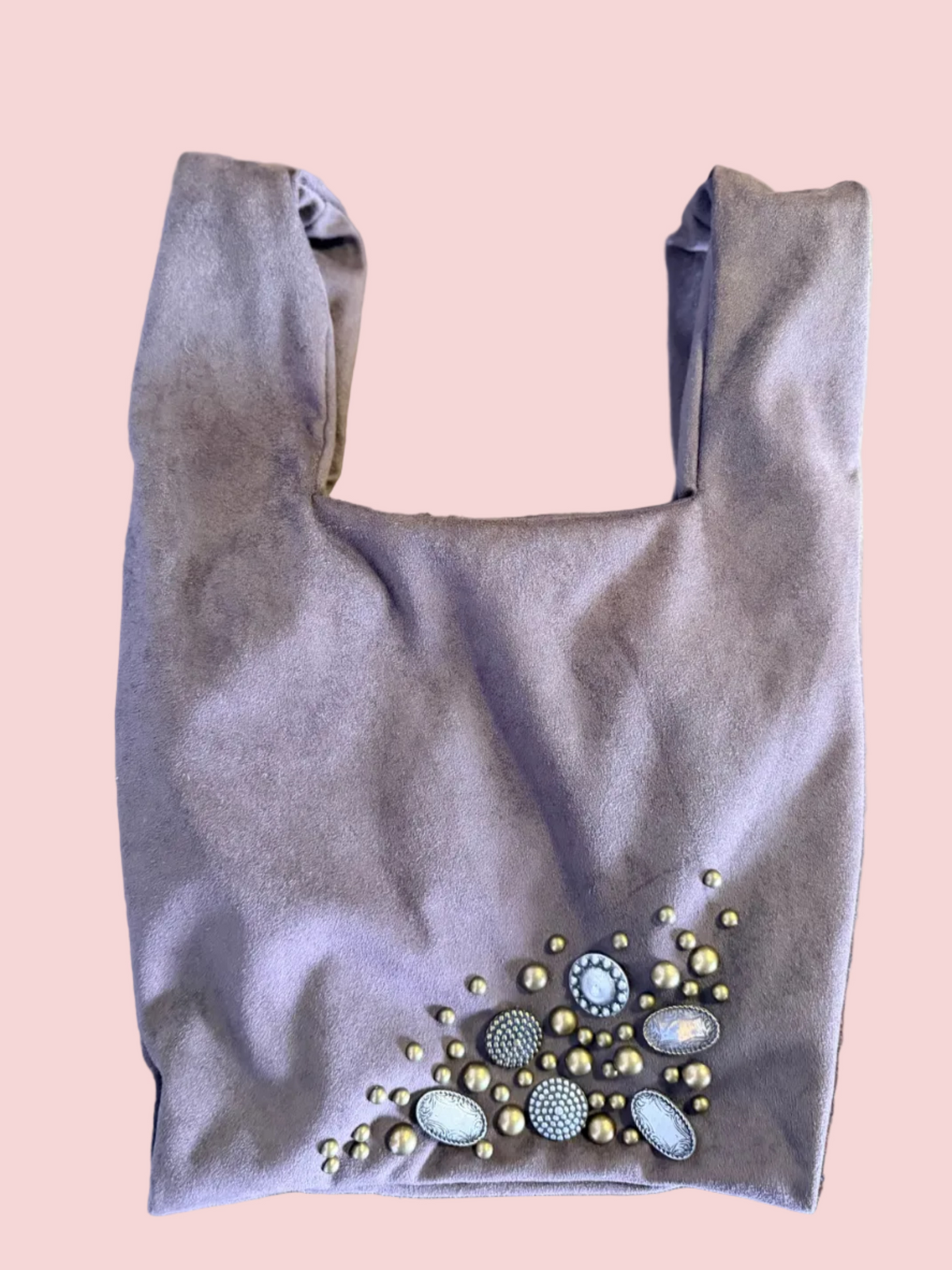 Borsa Shopper in Camoscio con Borchie e Gemme — Tortora