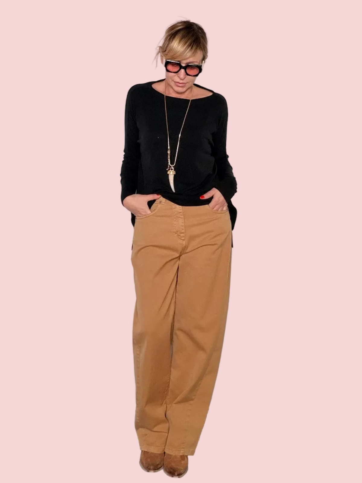 Jeans Leggero Boyfriend — Verde Militare / Cammello