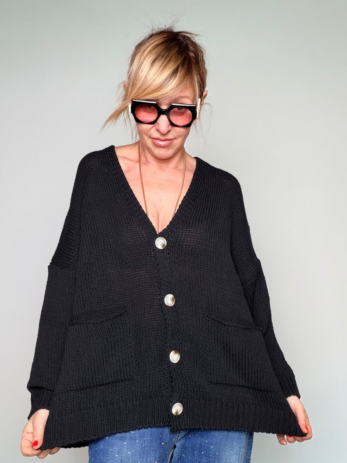 Cardigan Over in Maglia Panna