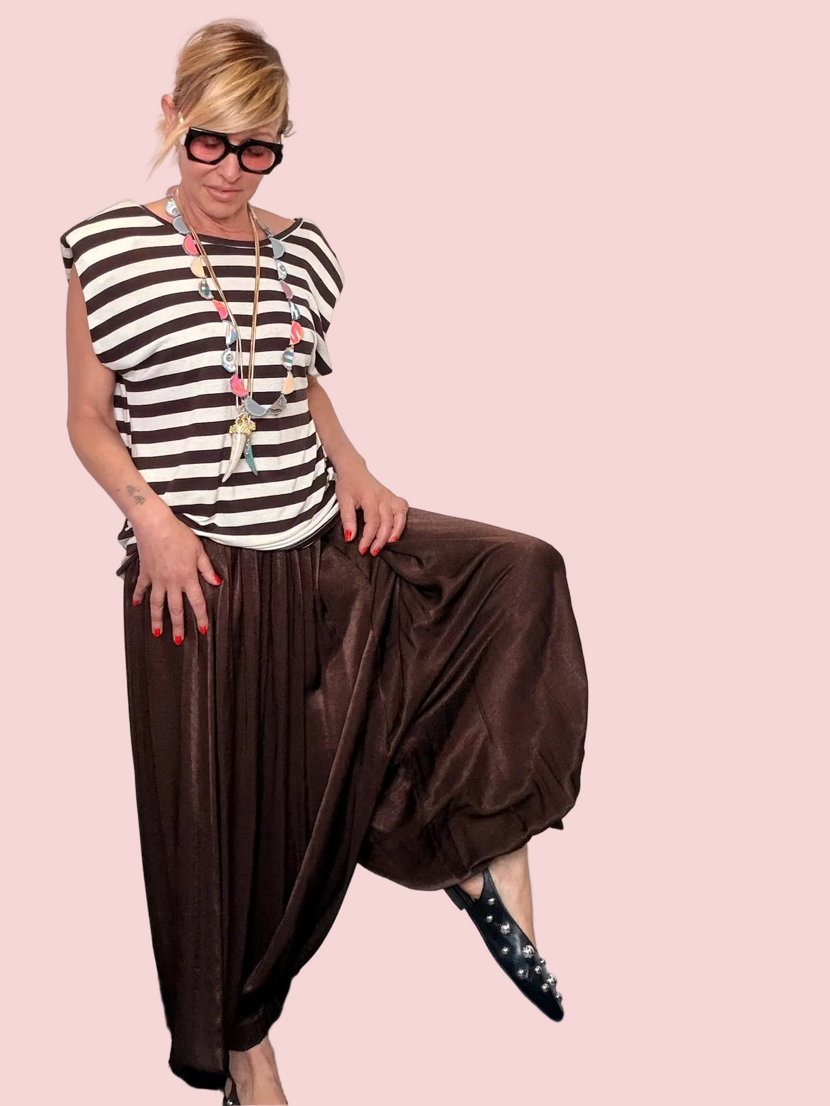 Pantalone Odalisca in Raso – Marrone Cioccolato