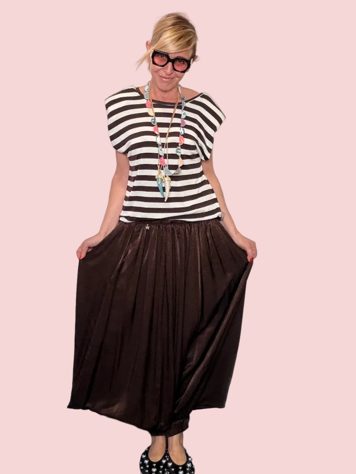Pantalone Odalisca in Raso – Marrone Cioccolato