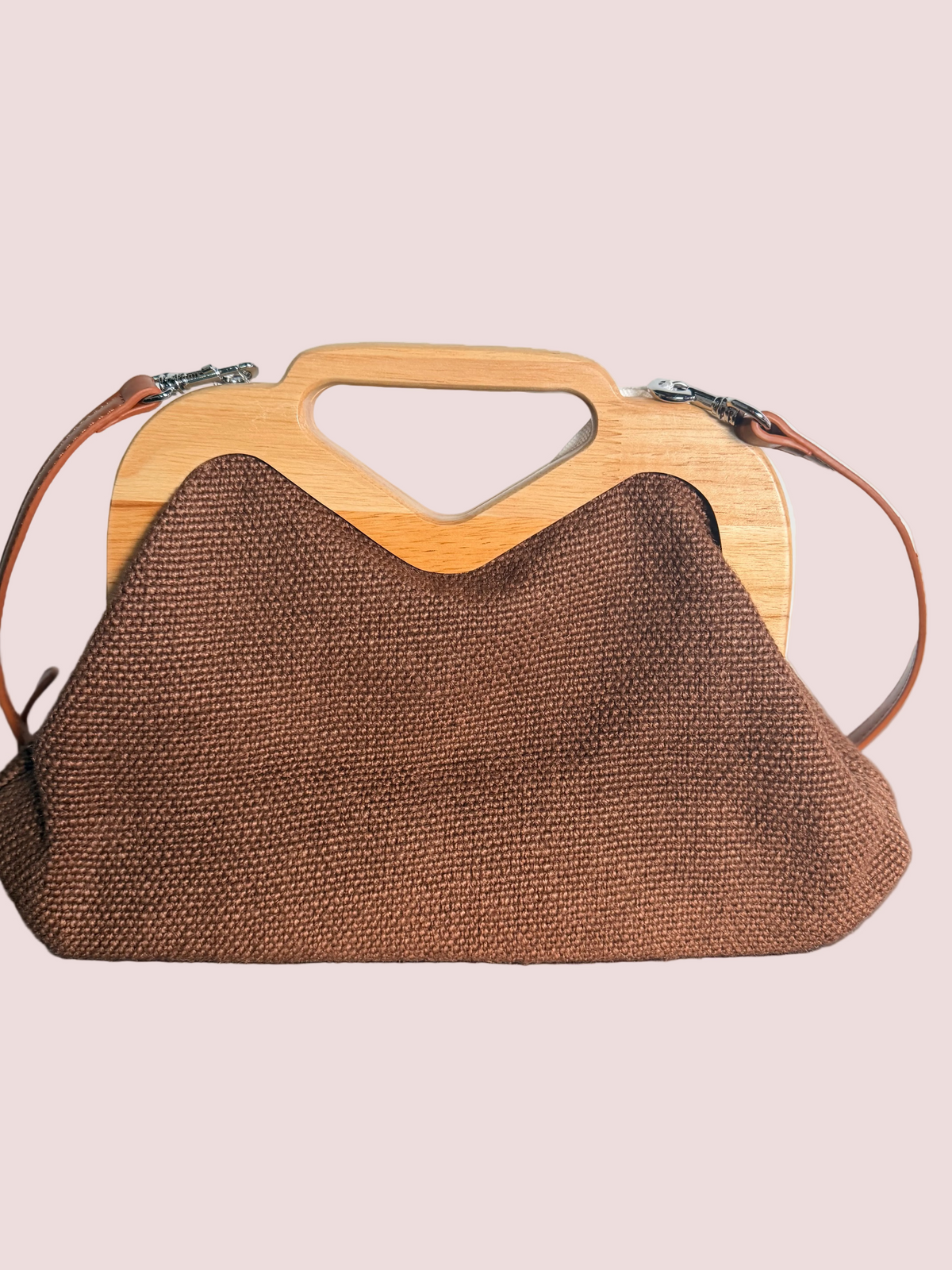 Borsa in Iuta con Manico in Legno e Tracolla