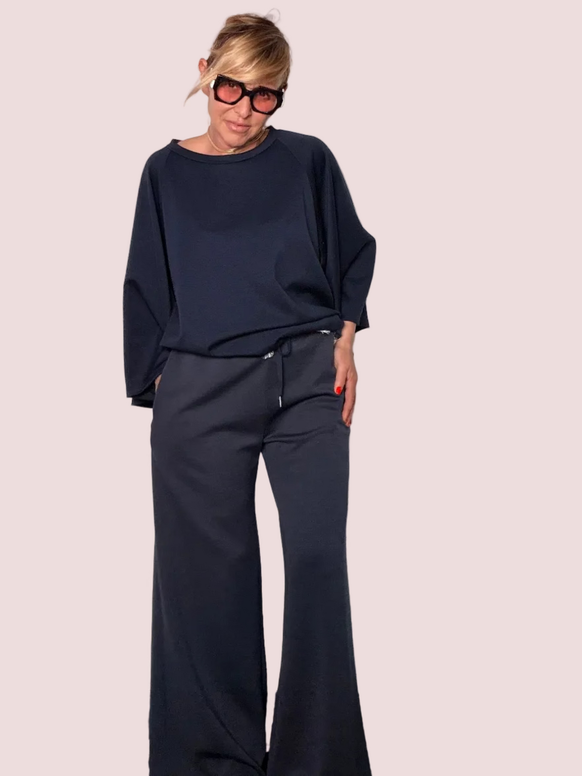 Pantalone Palazzo Wide Leg – Navy / Beige
