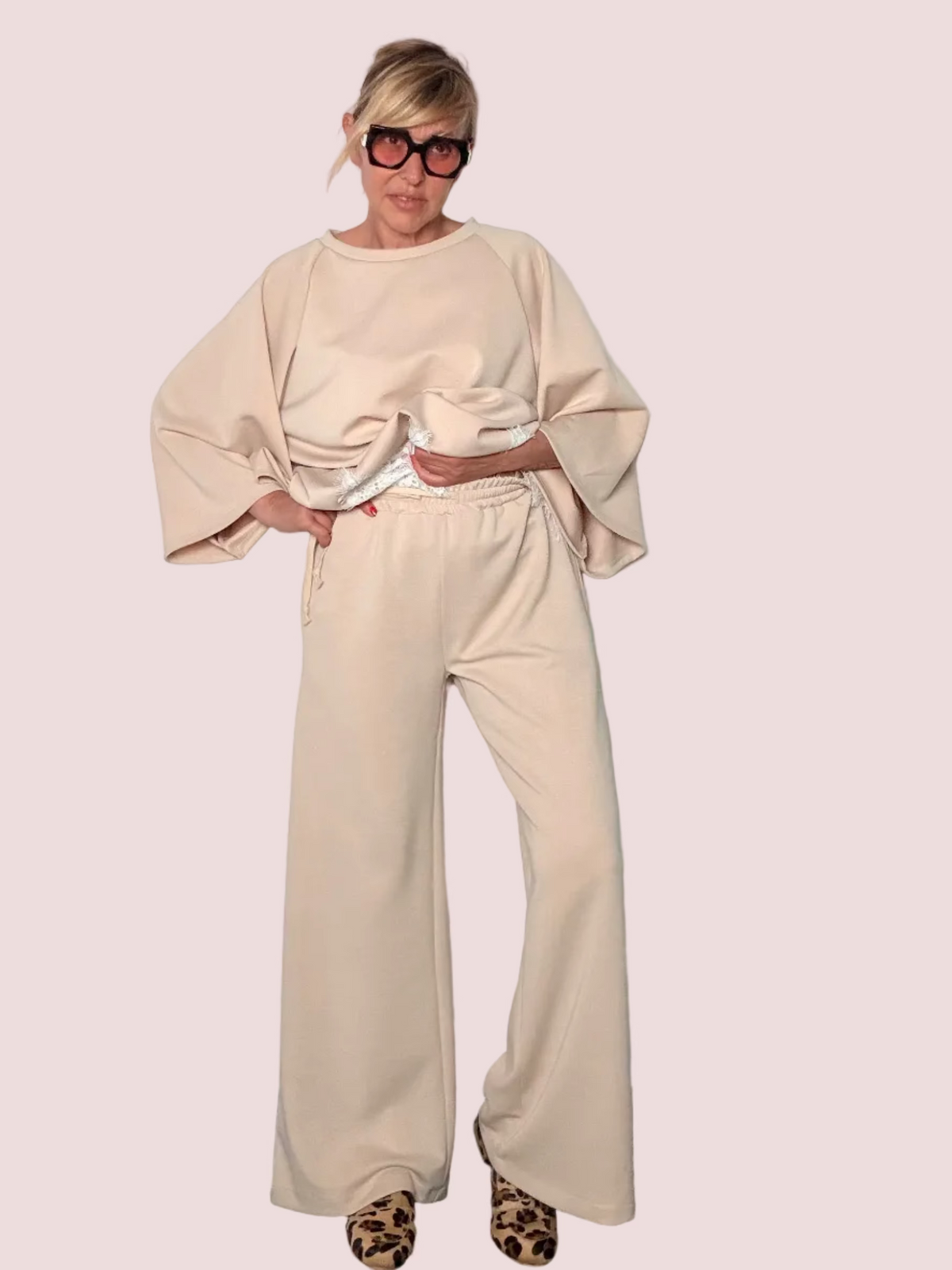 Pantalone Palazzo Wide Leg – Navy / Beige