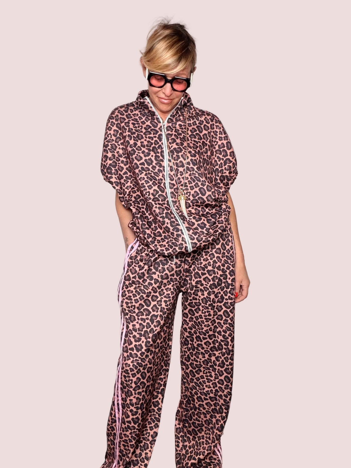 Completo Donna Leopardato Rosa — Felpa + Pantalone
