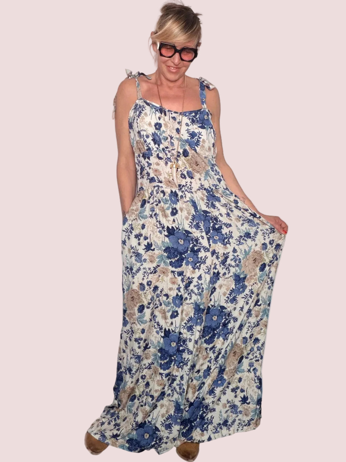 Tuta Pantalone Floreale – Rosa / Blu