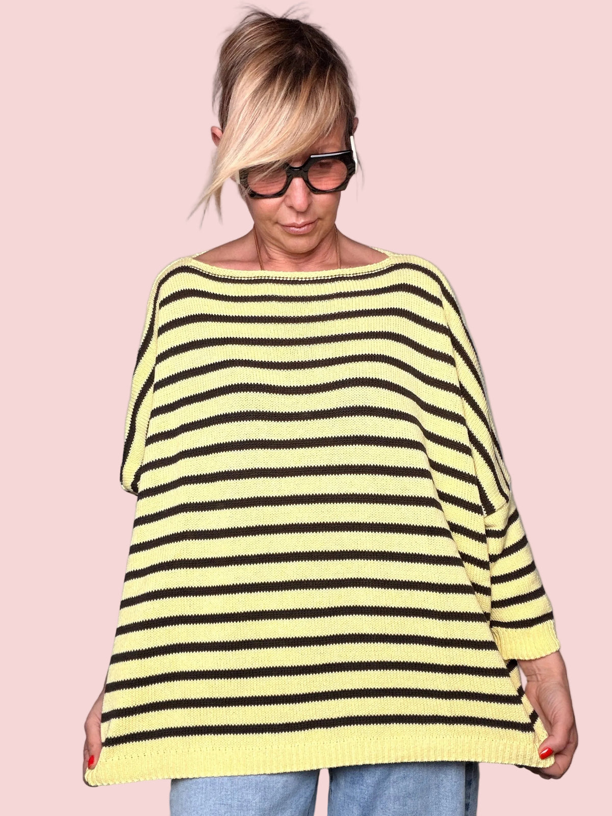 Maglione Cotone a Righe Oversize — Forma Trapezio