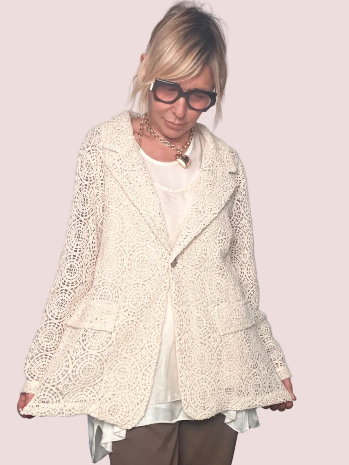 Giacca in Macramé Panna