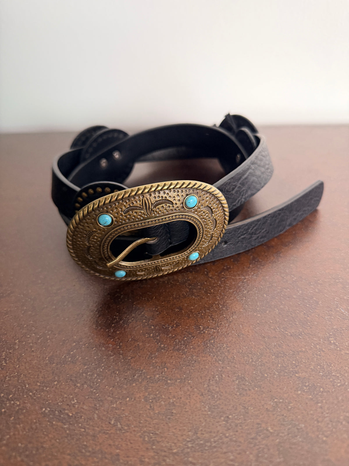 Cintura Ecopelle Fibbia Turchese Western