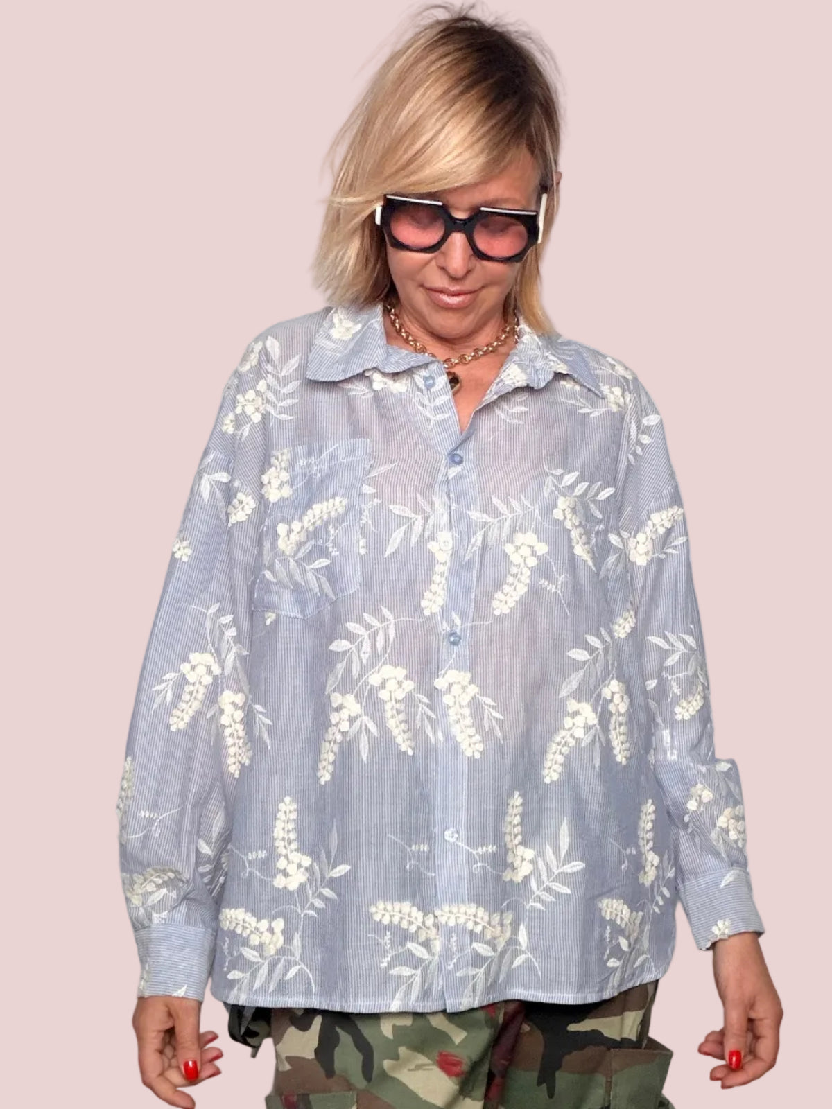 Camicia Oversize Floreale Azzurra