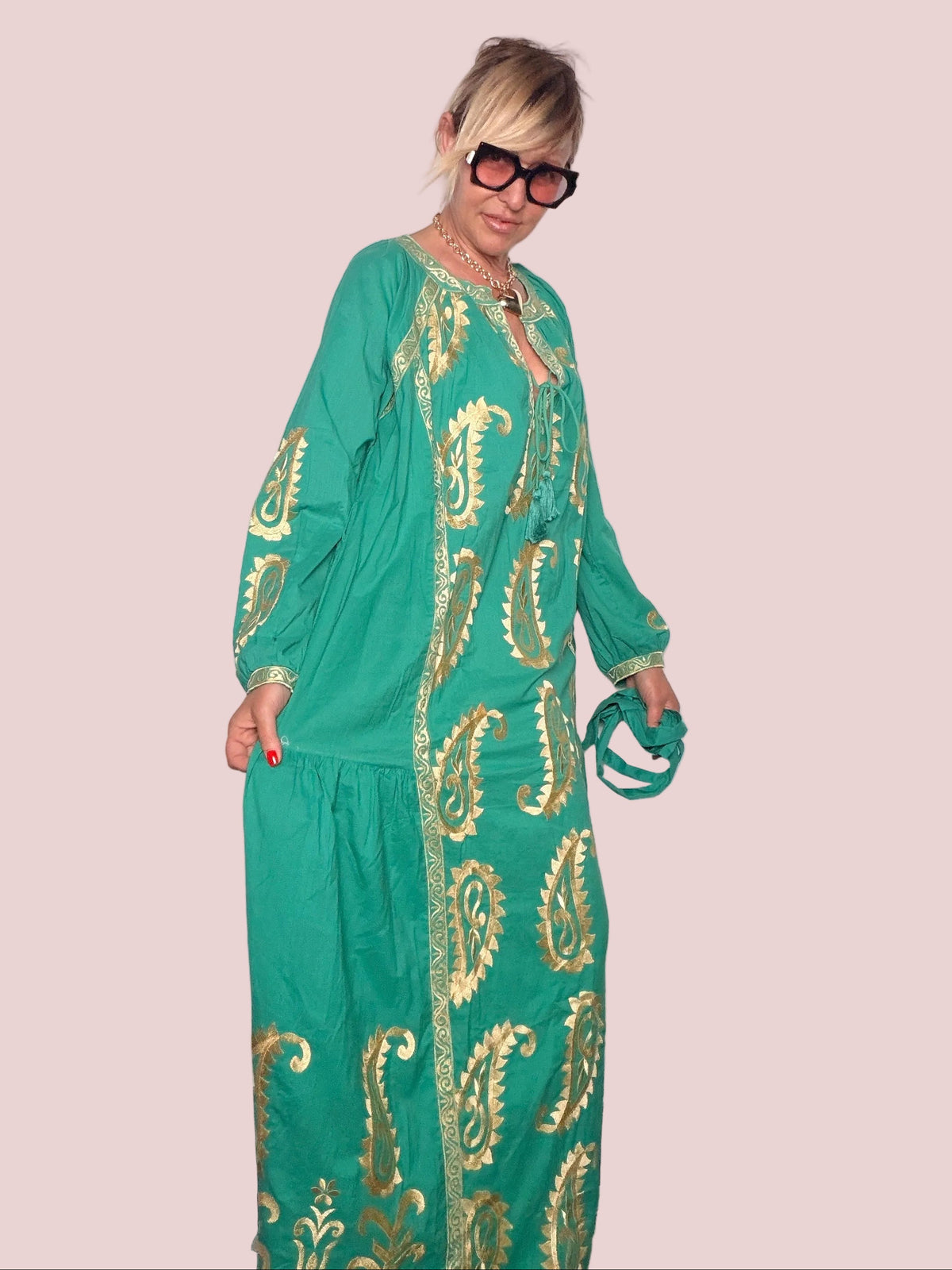 Kaftan Paisley Verde Smeraldo & Oro