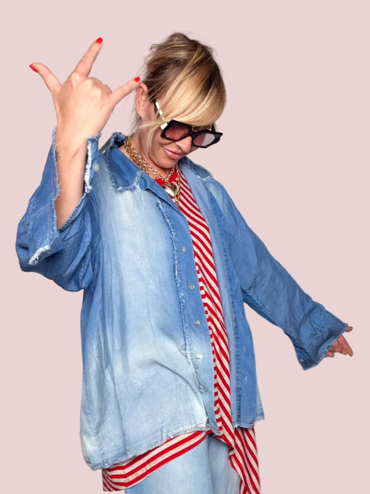 Camicia Denim tencel Oversize Sfrangiata Degradé