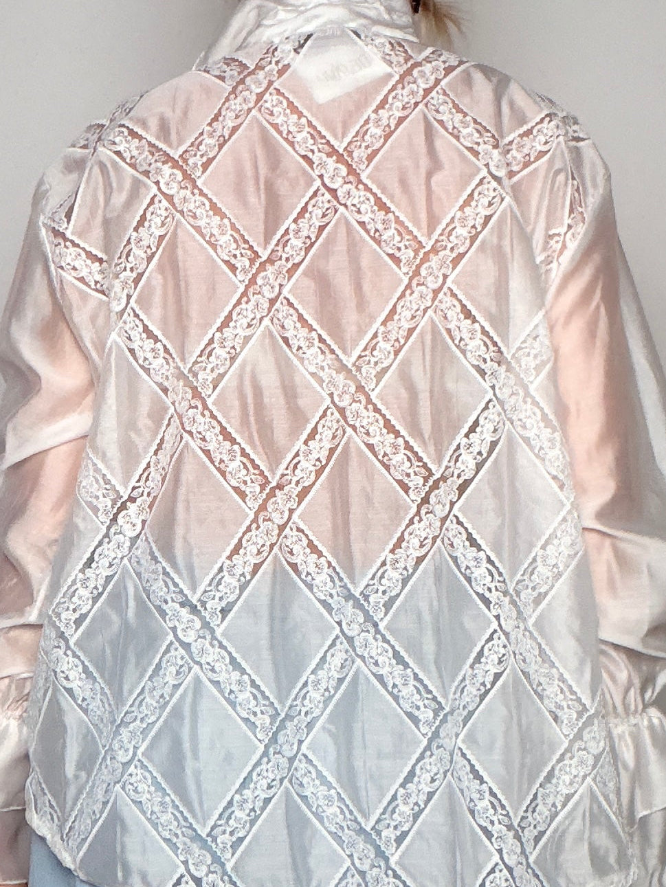 Camicia Organza Bianca Inserti Pizzo a Rombi