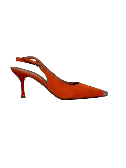 Slingback Camoscio Arancio con Puntale Metallico