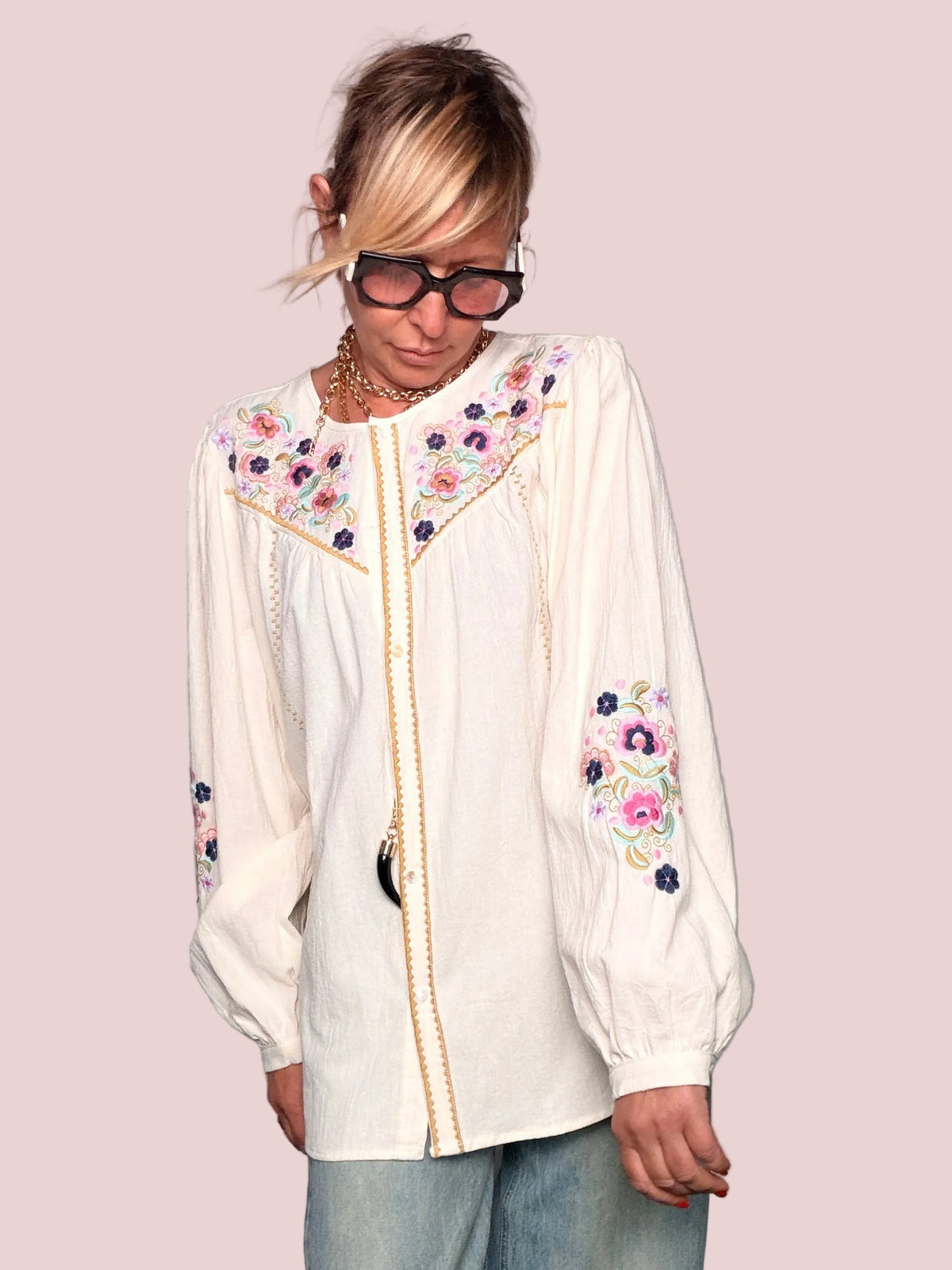 Camicia Ricami Floreali Boho