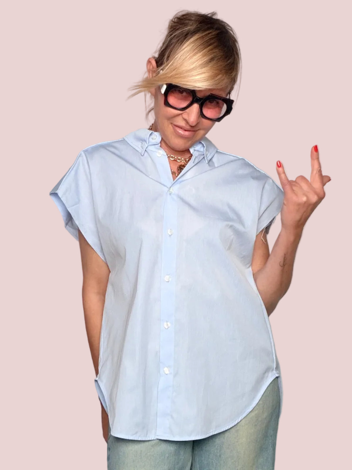 Camicia Oversize con Spalline Button-Down