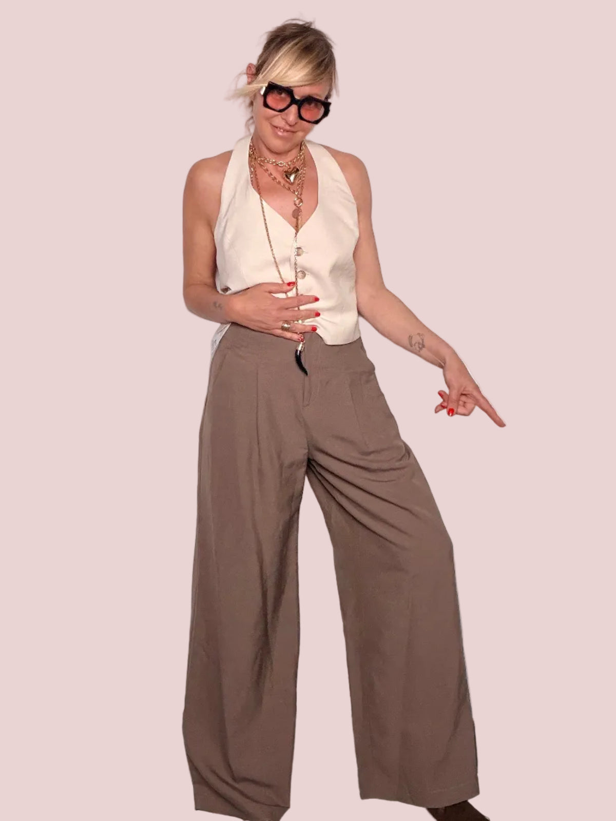 Abito coordinato due pezzi – gilet halter e gonna écru
