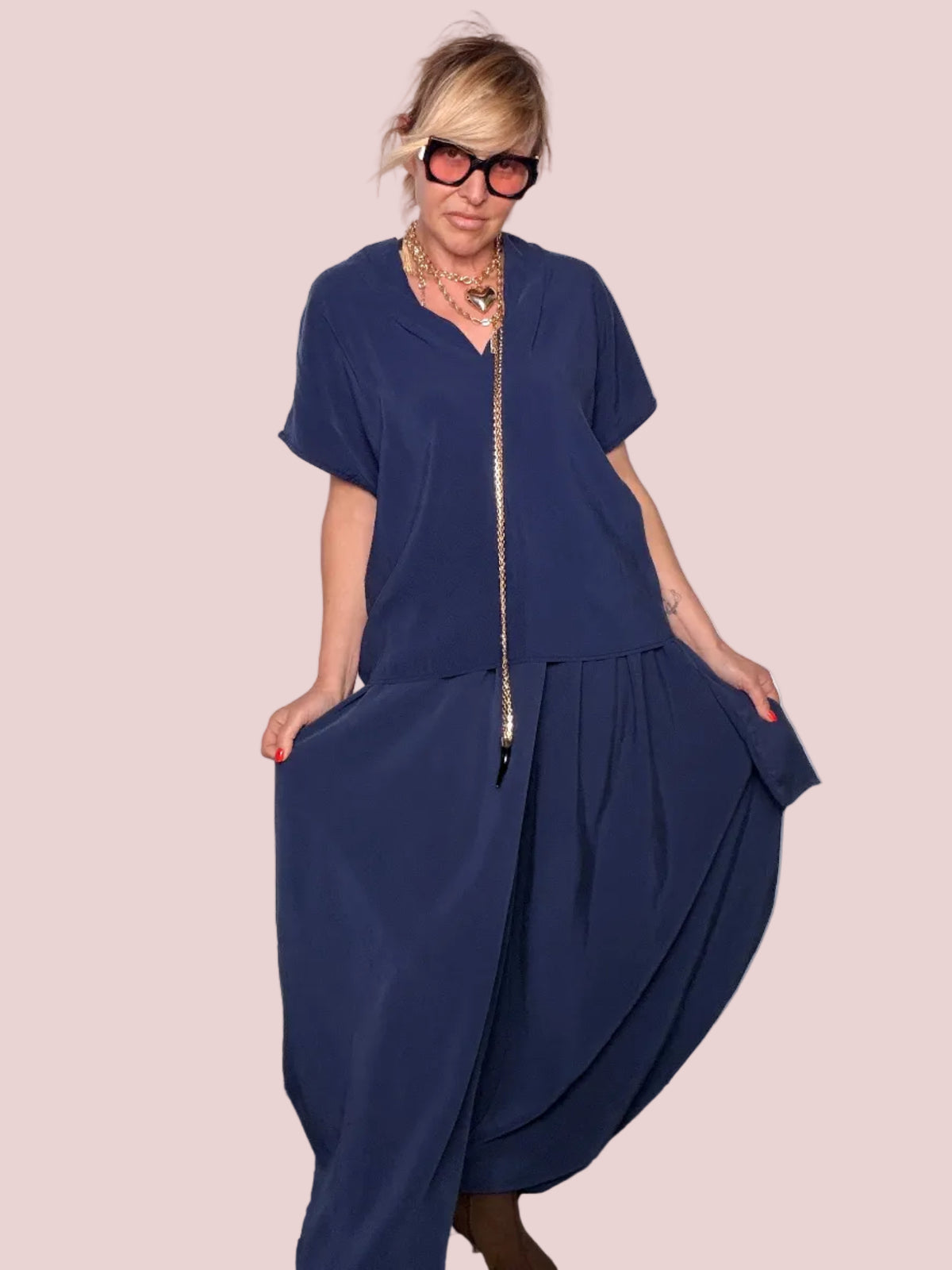 Completo due pezzi top V-neck e pantalone balloon