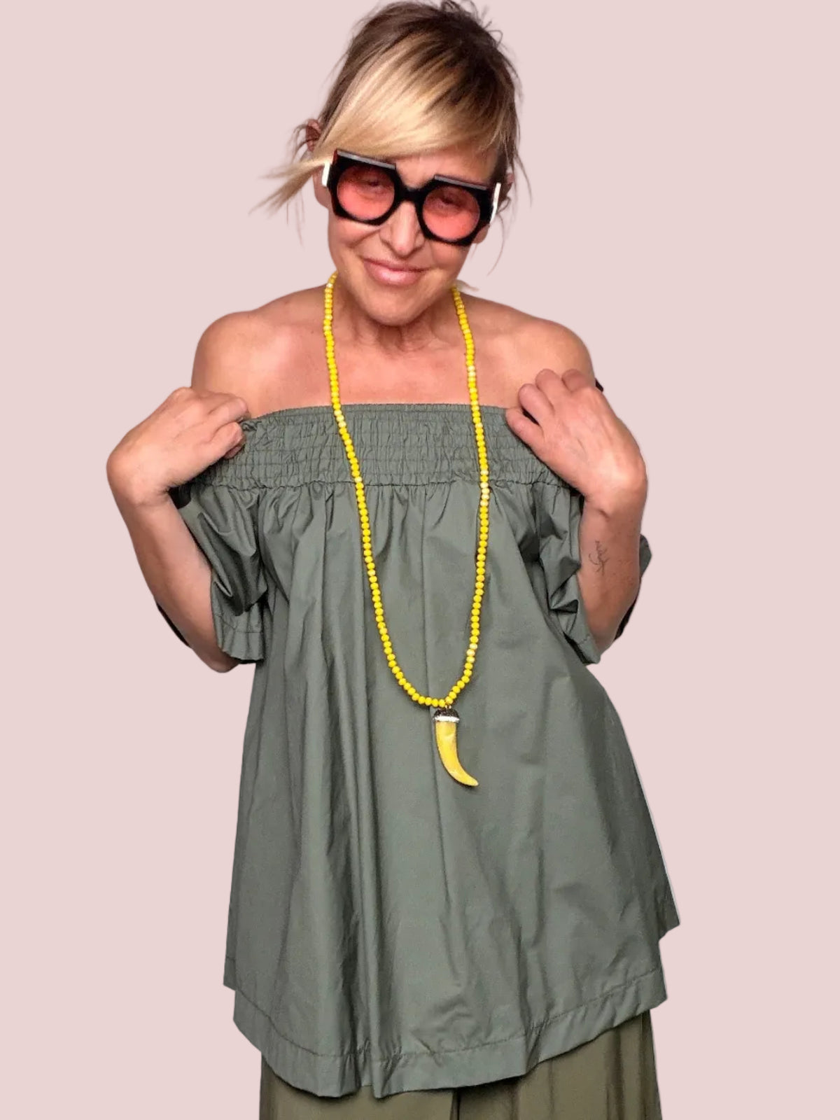 Camicia off-shoulder smock