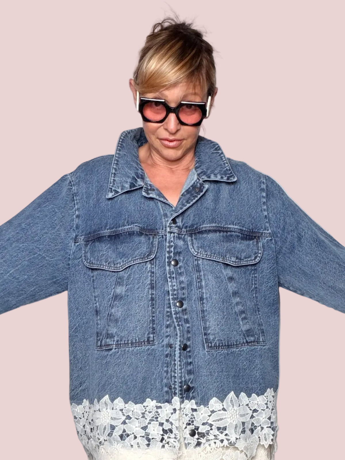 Giacca Jeans Over con Pizzo