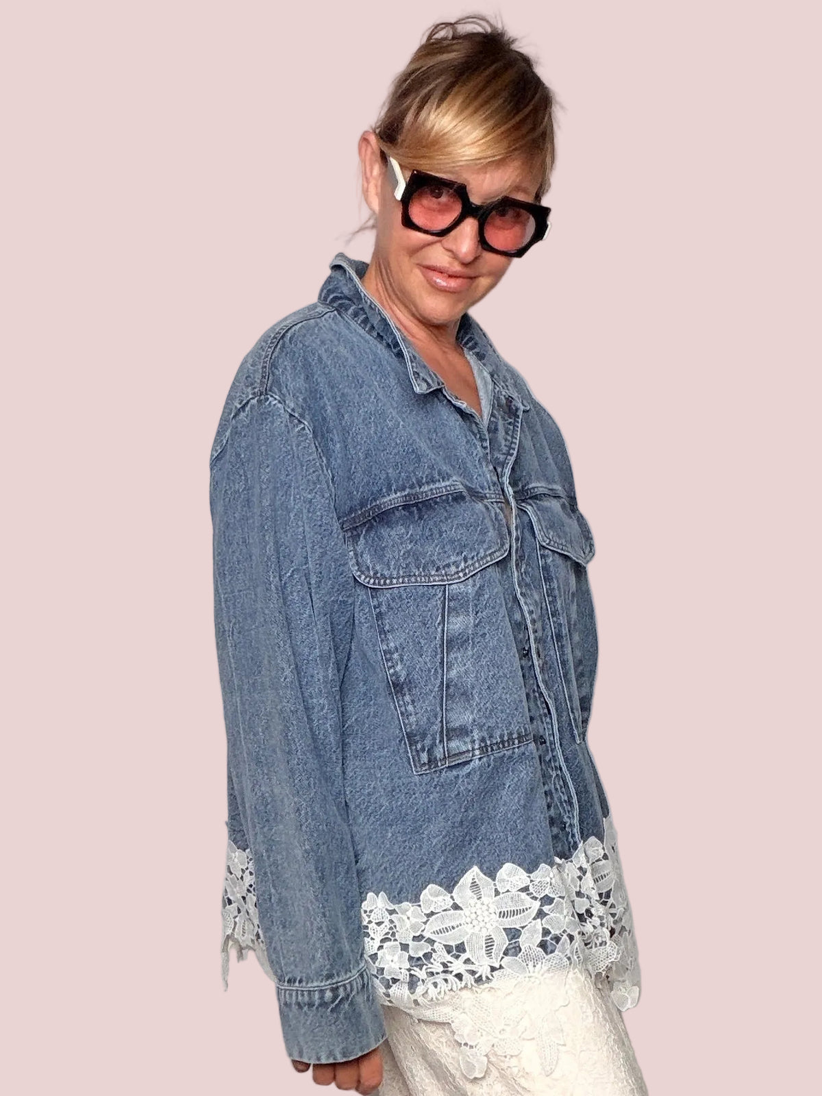 Giacca Jeans Over con Pizzo