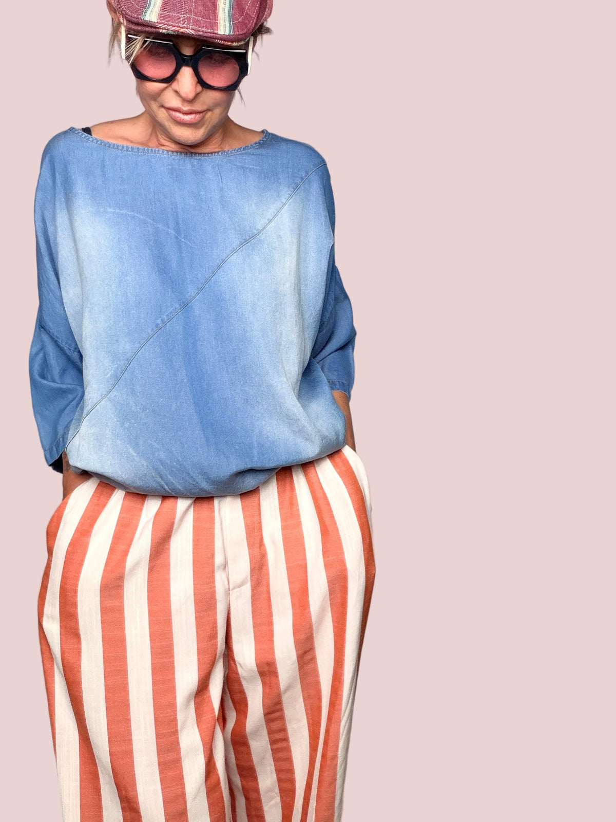 Pantalone Wide Leg a Righe Arancio e Bianco