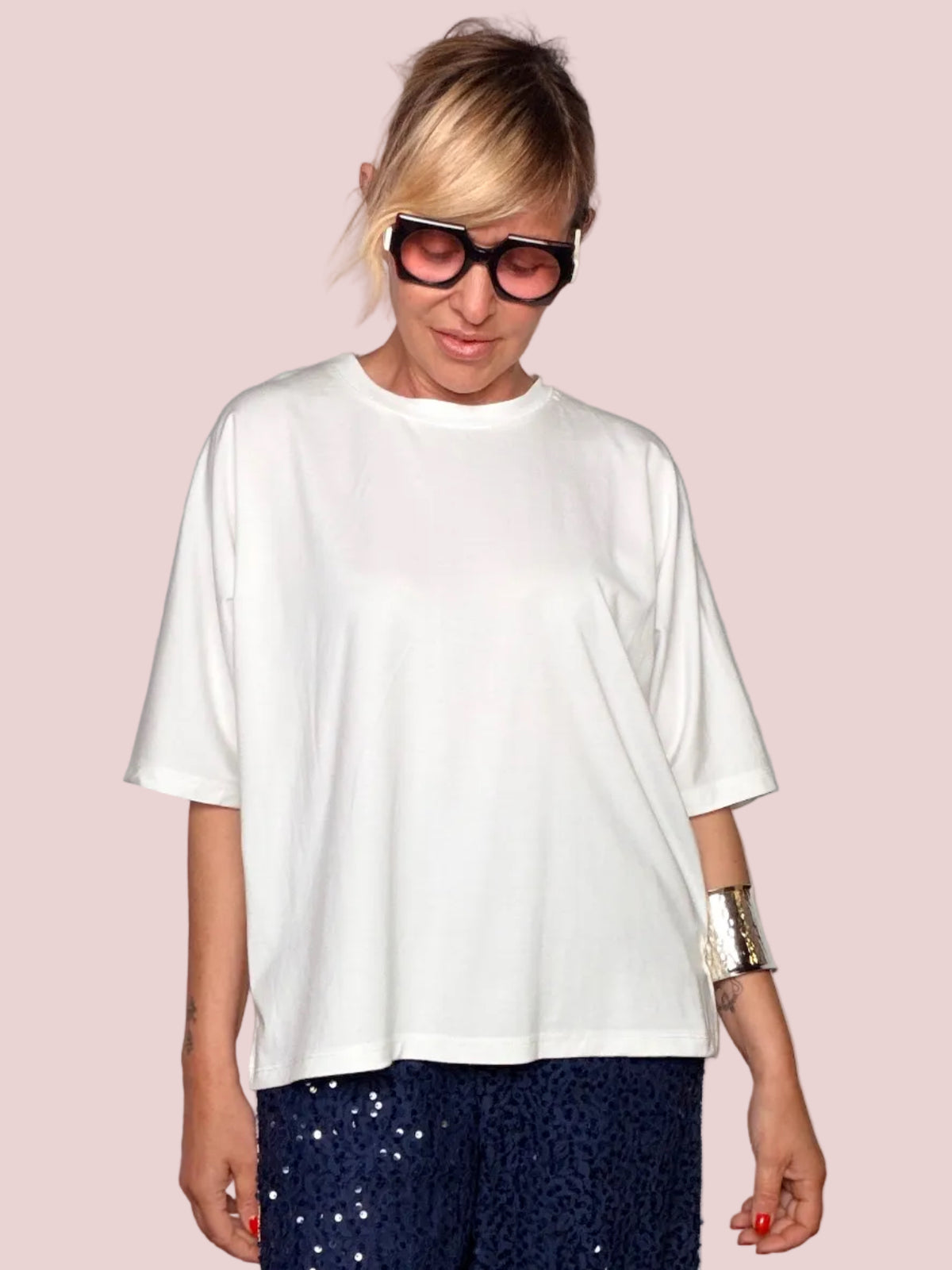 T-shirt Oversize con Maniche a Pipistrello – Bianco