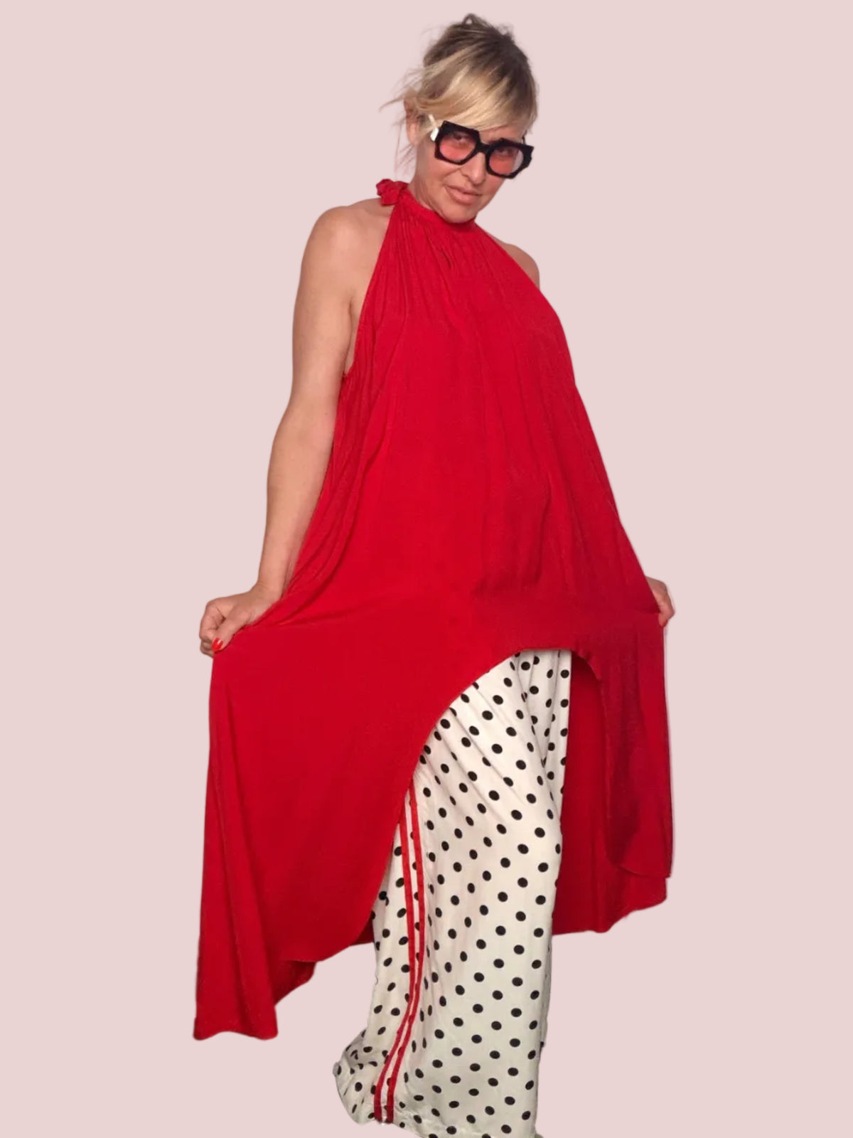 Camicione Halter Neck Maxi – Rosso / Avorio