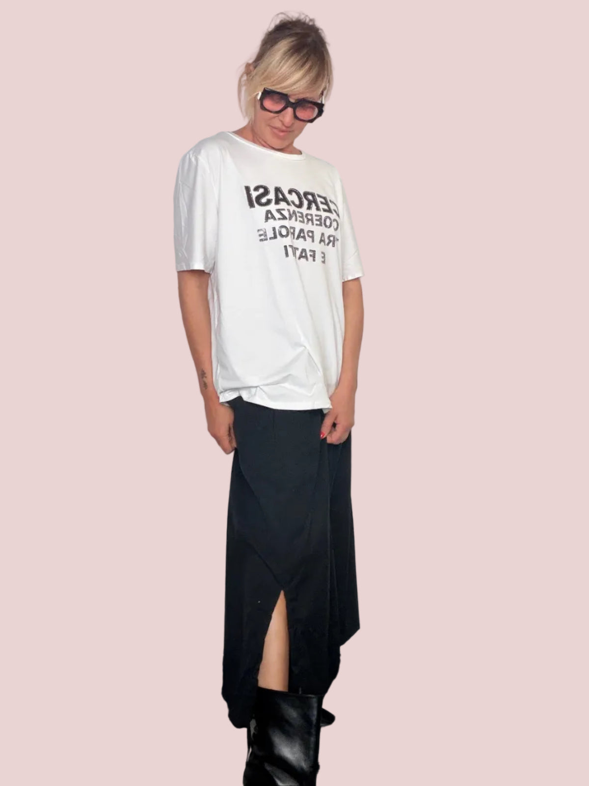Pantalone Palazzo con Coulisse sulla Gamba – Nero