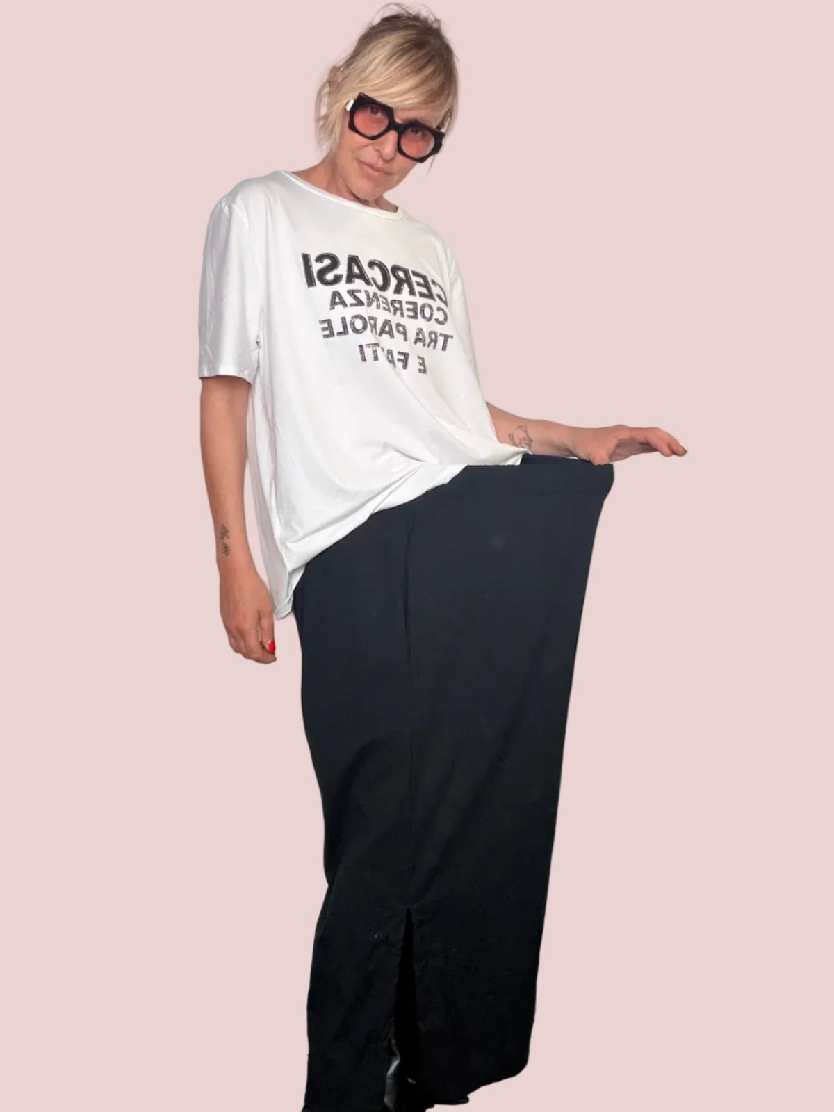 Pantalone Palazzo con Coulisse sulla Gamba – Nero